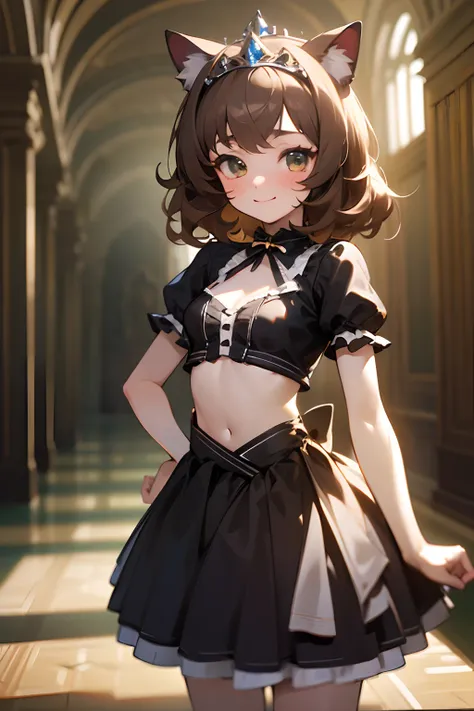 ((Masterpiece)), (High Definition:1.3), (Professional Photography:1.2), best quality, 8K, Textured skin, cinematic lighting, 1girl, wide-shot, (Cute innocent teenage girl), slendar and small breast, very messy medium hair, Wearing lolita dress, tiara, (exp...