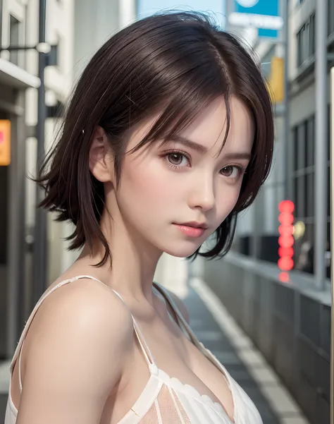 (​masterpiece: 1.3), (8K, Photorealista, Photo Raw, top-quality: 1.4), full bodyesbian, Walking the streets of Tokyo,  (1girl in), gorgeous faces, (lifelike face), (A dark-haired, short-haired: 1.3), Gorgeous hairstyle, realisticeyes, beautiful finely deta...