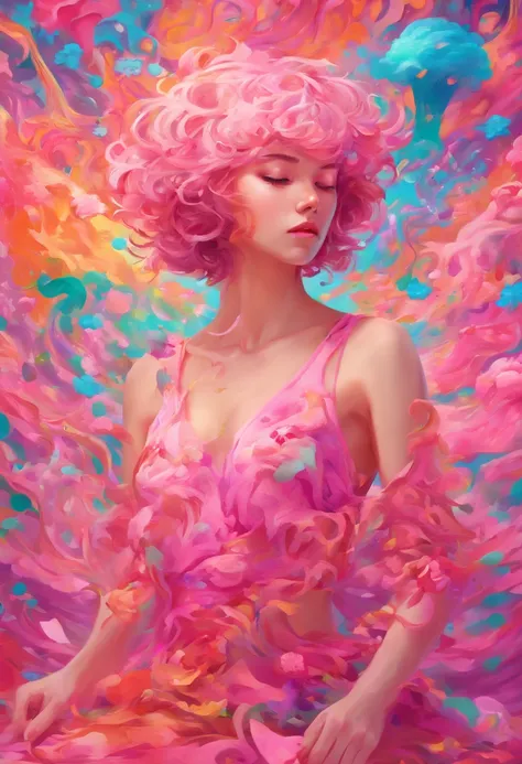 ((top-quality, 8K)), (Realistic), (Face Focus: 1.1), (pink there: 1.3), Kawaii Girl, short-hair, 
Hair fluttering in the wind, Facing to the side, Look up at your face, Eyes closed, (Sleeveless: 1.1)、Skirt, D Cup Breasts,Countless petals are falling