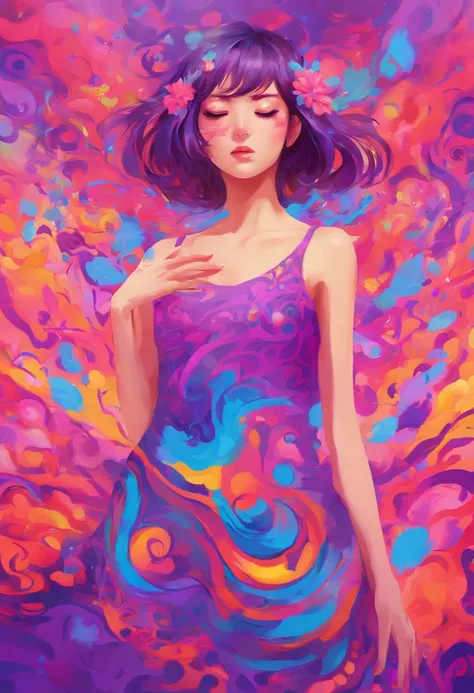 ((top-quality, 8K)), (Realistic), (Face Focus: 1.1), (purpleish color: 1.3), Kawaii Girl, short-hair, 
Hair fluttering in the wind, Facing to the side, Look up at your face, Eyes closed, (Sleeveless: 1.1)、Skirt, D Cup Breasts,Countless petals are falling