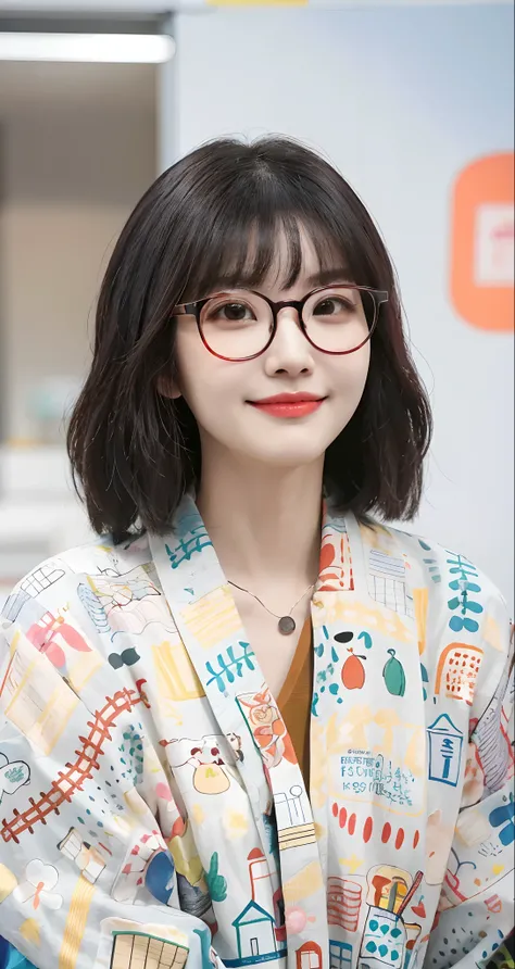 a close up of a woman wearing glasses and a colorful shirt, inspired by Kim Jeong-hui, jaeyeon nam, cute korean actress, with glasses, ruan jia beautiful!, lee ji - eun, lee ji-eun, wearing small round glasses, park ji-min, heonhwa choe, hwang se - on, wea...