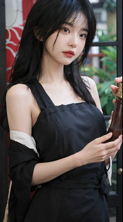 best qualtiy，tmasterpiece，超高分辨率，（realisticlying：1.4），a close up of a woman with long black hair wearing a black dress, Cai Xukun, gorgeous chinese models, Gorgeous young Korean woman, beautiful Korean women, yanjun cheng, Xianxia, full-body xianxia, xinton...