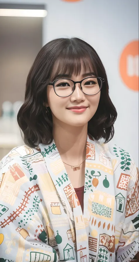 a close up of a woman wearing glasses and a colorful shirt, inspired by Kim Jeong-hui, jaeyeon nam, cute korean actress, with glasses, ruan jia beautiful!, lee ji - eun, lee ji-eun, wearing small round glasses, park ji-min, heonhwa choe, hwang se - on, wea...