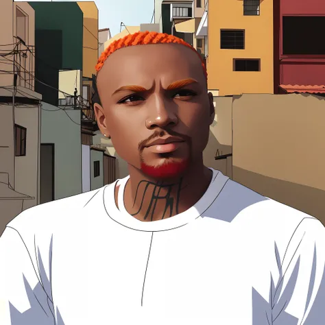 Transformar toda a foto em estilo cartum, estilo anime,focus on the face also cartoon anime style , personagem estilo anime em uma favela estilo anime ,com carros ,rua ,casas ,de favela estilo Brasil