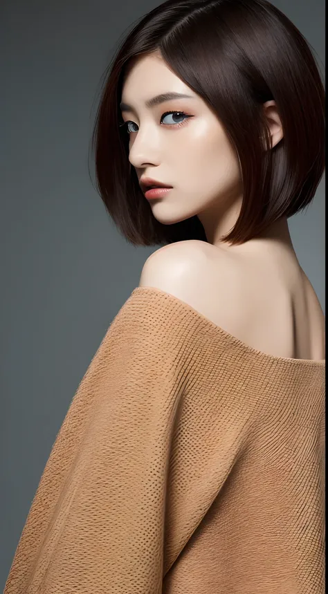 2024 trend makeup for Japanese female model, Textured Haircut, editorial fashion, hyper resolution