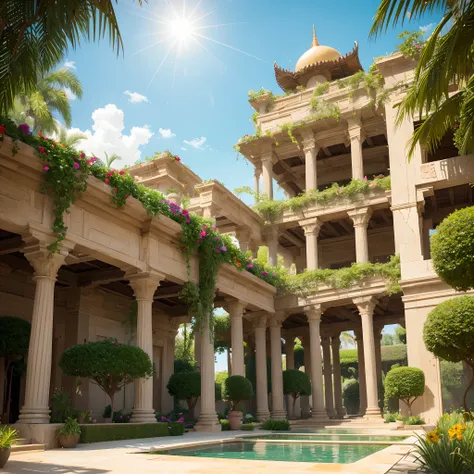 colorful flowers, beautiful multicolor flowers, lush foliage, date palms, beautiful landscape gardens, The ancient city of Babylon was once home to some of historys most breathtaking wonders, chief among them being the legendary Hanging Gardens. These floa...