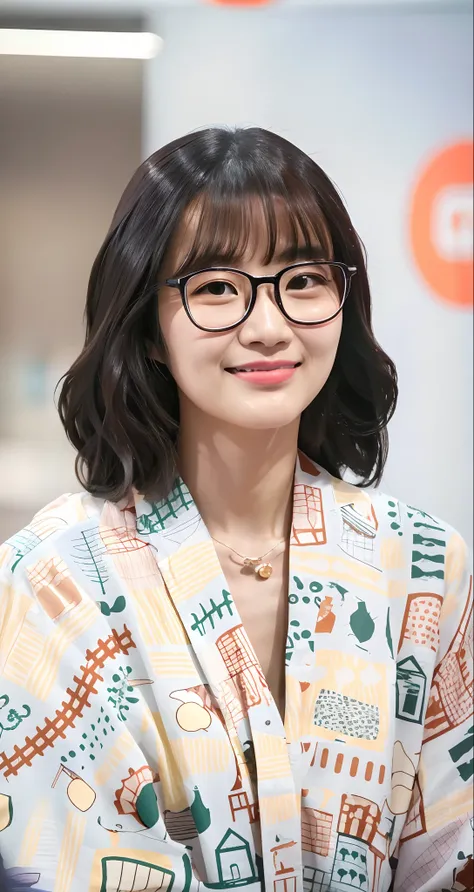 a close up of a woman wearing glasses and a colorful shirt, inspired by Kim Jeong-hui, jaeyeon nam, cute korean actress, with glasses, ruan jia beautiful!, lee ji - eun, lee ji-eun, wearing small round glasses, park ji-min, heonhwa choe, hwang se - on, wea...