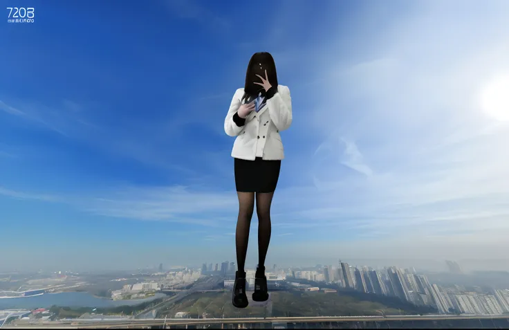 black lence stockings，long leges，Giant female high school student，female high-school student，Black hip skirt，self-shot，Huge chest，White coat，Stand in the city，immensity