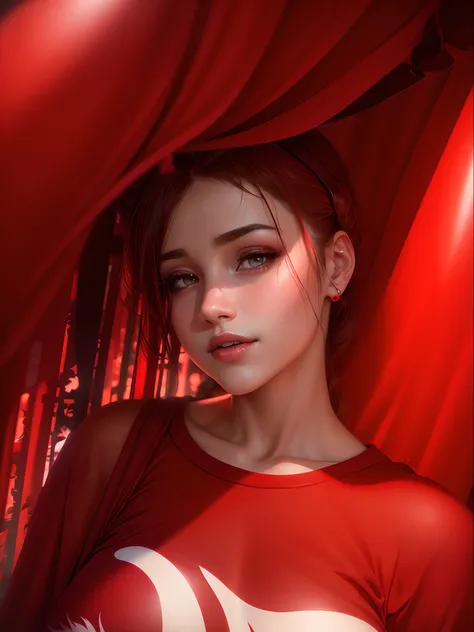 Red background change beautiful girl 8k realistic