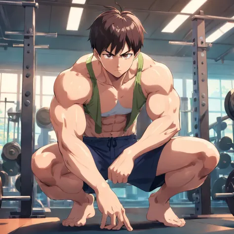 Saitama, Um homem de soco, masculino, Working out intensely in a bodybuilding gym