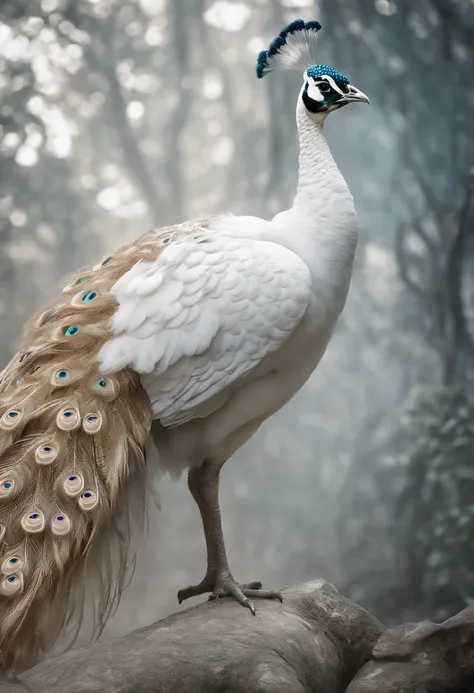 best quality, Amazing beautiful white peacock art, detalhes intrincados, (Melhor sombra), elegante, voluminetric lighting