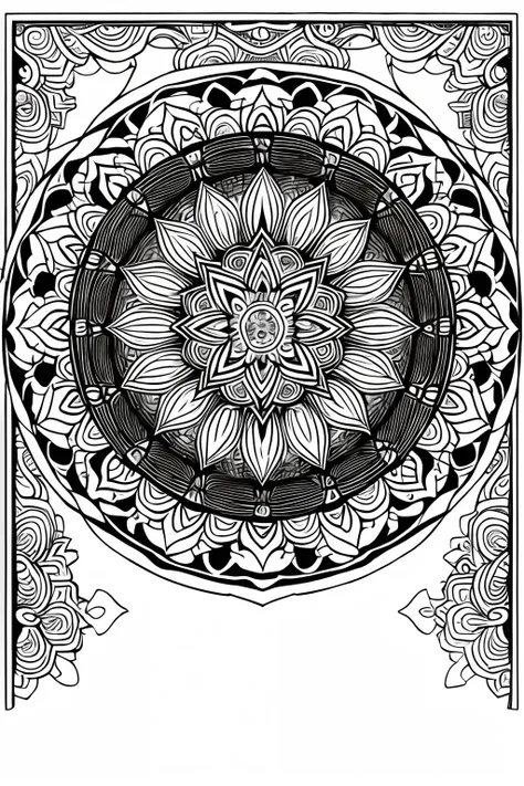 colouring page for adult, mandala, clean line art, no background,Expressed only in black line drawings,More white,one flower,tarot card-style