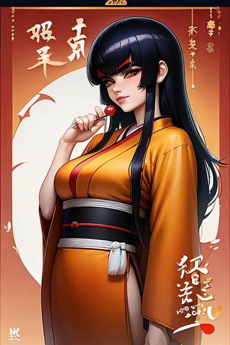 Nengajo: The Japanese New Years Card,Happy New Year,New Year’s Day, ,shimabara yuuhi,lips gloss,blue black hair,short disheveled bangs,jagged cowlick,long locks,medium hair,thick eyebrows,sharp yellow eyes