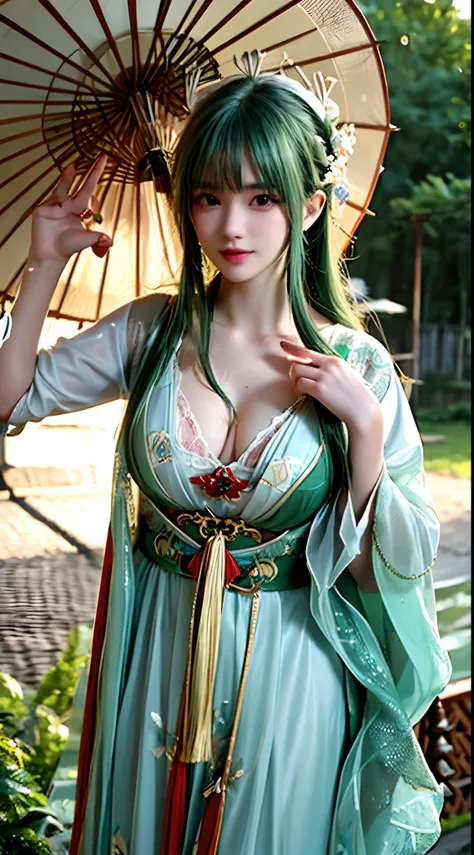 (best quality, 4k, 8k, highres, masterpiece:1.2), ultra-detailed, (realistic, photorealistic, photo-realistic:1.37), blurred, lady with green hair, vertical yellow irises, deer antlers, swimwear, soft lighting, playful elegant curves, sharp focus, extremel...