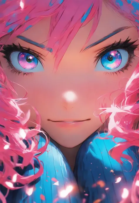 anime girl in a magazine manga cover bleu eyes pink hair