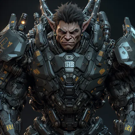 masterpiece, best quality, 1boy, orc, male focus, mecha, robot, science fiction, solo, black background, photo-realistic, octane render, unreal engine, ultra-realistic