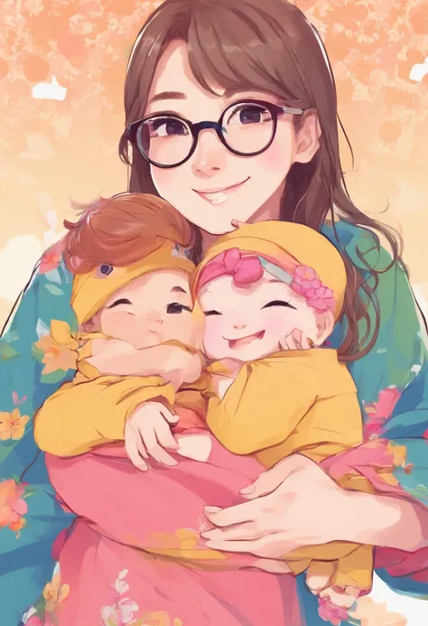 Teenage mother wearing glasses、Komono、Holding the baby