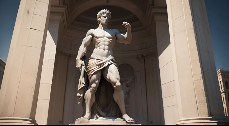 Stoic statue, with an expression of anger, usando manto e tunica longo sobre todo o corpo, Noite escura, ao ceu aberto, 35 mm, lateralmente, Filmado em Sony A7S III com Sony FE 35mm f/1.8, 12.1 MP, --AR 3:2 --estilo cru