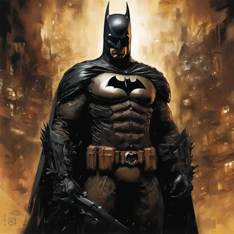 Batman debout , Portrait de Batman, Style de peinture de James Gurney, Portrait de Batman, Ordonnance, Par Craig Mullins, Lighting spotted by Craig Mullins, par Brian Thomas, par James Ryman, inspired by Jim Lee, par James Gurney, par Dave Dorman, Portrait...