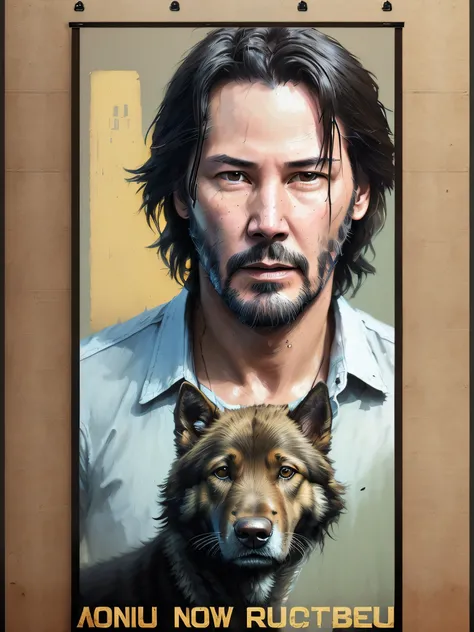 Keanu Reeves as Jonh wick walking whit puppy  German Shepherd, vhs effect, (poster:1.6), poster on wall, nostalgia, movie poster, portrait
(skin texture), intricately detailed, fine details, hyperdetailed, raytracing, subsurface scattering, diffused soft l...