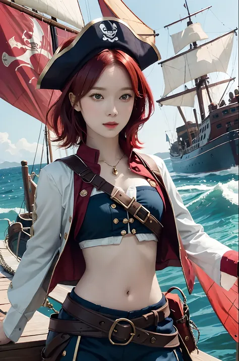 Portrait of Emily Udd, Nami, girls, Redhead,  short red hair, On a pirate ship,