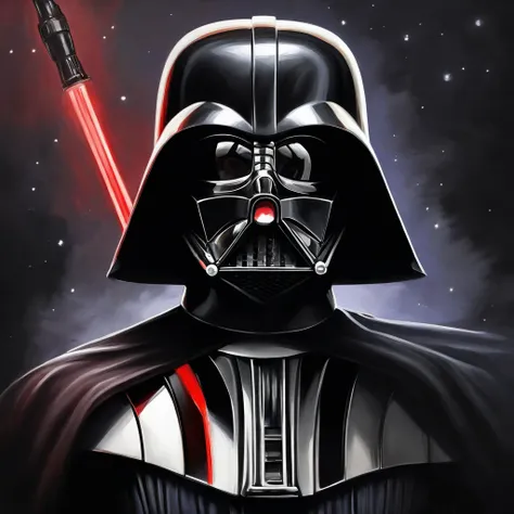 Peinture de Dark Vador dans un casque noir avec une cape rouge, Portrait de Dark Vador, Portrait de Dark Vador, Dark vador, Father, Focus sur Dark Vador, Dark vador, Art Star Wars, Casque Dark Vador, Dark side, Lucasfilm Jesper Ejsing, Casque sombre, The d...