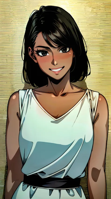 Masterpiece, best quality, high-res, extremely detailed, 1 girl, (dark skin), black eyes, smiling