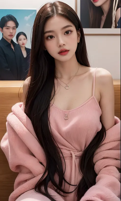 there is a woman with long hair and a necklace on, ruan cute vtuber, sakimichan, leaked image, nivanh chanthara, with round face, south east asian with round face, with cute - fine - face, very pretty face, blackpink jennie, clear cute face, face with artg...