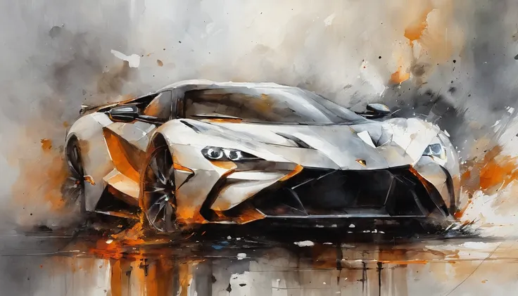 expressive essence of brush strokes art, raw energy and emotion of brushwork, in the art style of Raymond Swanland and art style of Martin Ansin, (lamborgini:1) ,symmetric circular iris