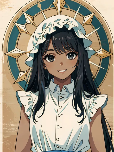 Masterpiece, best quality, high-res, extremely detailed, 1 girl, (dark skin:1.2), black eyes, smiling