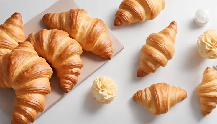 8K, Raw photo, Best Quality, masutepiece,Realistic, Photorealsitic,Clear focus, ,Professional Lighting,Front lighting,BRAEK,White background,1 croissant