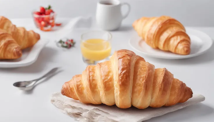 8K, Raw photo, Best Quality, masutepiece,Realistic, Photorealsitic,Clear focus, ,Professional Lighting,Front lighting,BRAEK,White background,croissant,Copy Space