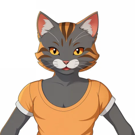 There is a cat with a shirt and a shirt, anthropomorphic female cat, Avatar da parte superior do corpo, Woman / cat hybrid, the cat is orange, human cat hybrid, menina gato atraente, sem linha, gatinha, um gato antro, Avatar do jogo 2D do corpo superior, a...