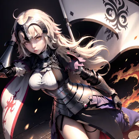 ((personagem hyper realista)), (jeanne d'arc alter de 20 anos), grande ordem do destino, defronte/corpo inteiro/, corpo perfeito...