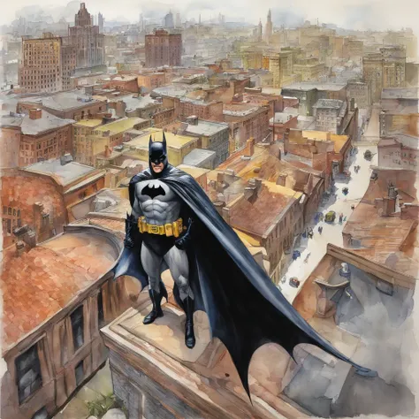 Batman perfect anatomy on the rooftops of Gotham City à la Alex Ross