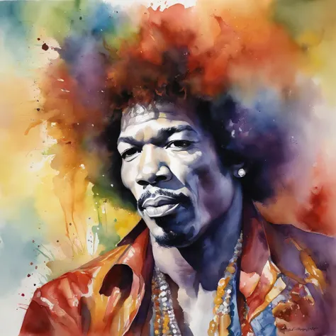 portrait de jimy hendrix dans le style de alex ross