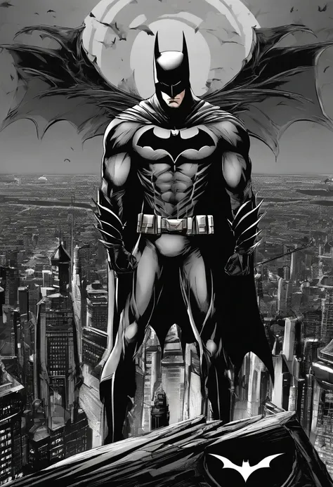 `(best quality, highres, masterpiece:1.2), ultra-detailed, realistic, vivid colors, digital art, batman, detailed eyes and face, muscular physique, dark costume, iconic bat symbol, brooding expression, Gotham City backdrop, cityscape, CBZBB style, Trend in...