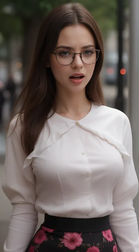 beautiful face, (((shouting orgasm extase climax))), glasses