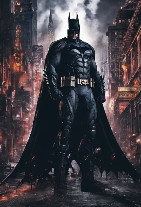 `(best quality, highres, masterpiece:1.2), ultra-detailed, realistic, vivid colors, digital art, batman, detailed eyes and face, muscular physique, dark costume, iconic bat symbol, brooding expression, Gotham City backdrop, cityscape, CBZBB style, Trend in...