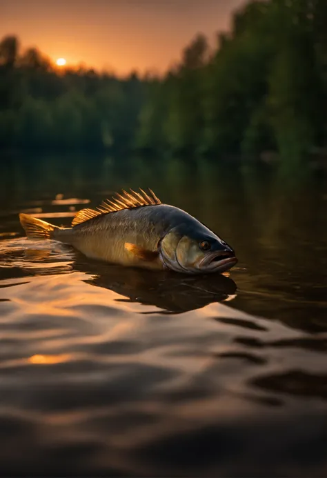 tmasterpiece, beste-Qualit, filmstill, 1Fish, Lake fish, Swimming on the lake, a closeup of a, The vibrant, dead, Soft lighting and warmth, Sunset, (sparks: 0,7)