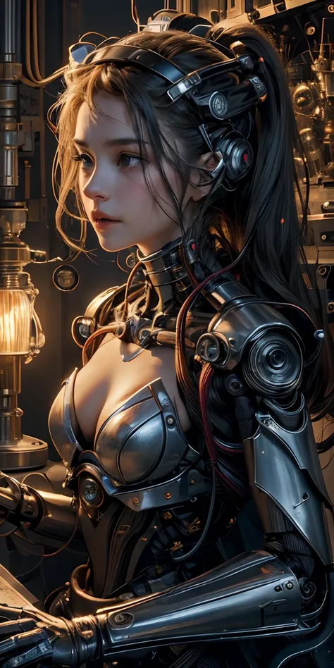 ((, Best quality, 8k, Masterpiece :1.3)), Whole body, Robot (((masterpiece))), ((best quality)), (ultra-detailed), (CG illustration), (an extremely devious and beautiful)), cinematic light, ((1 mechanical girl)), single, (machine-made life), ((mechanical l...