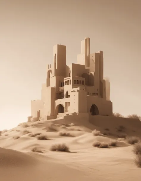 Castle of dust, mirage, sepia,    (highres, best quality:1.2), radiance, soft contours,