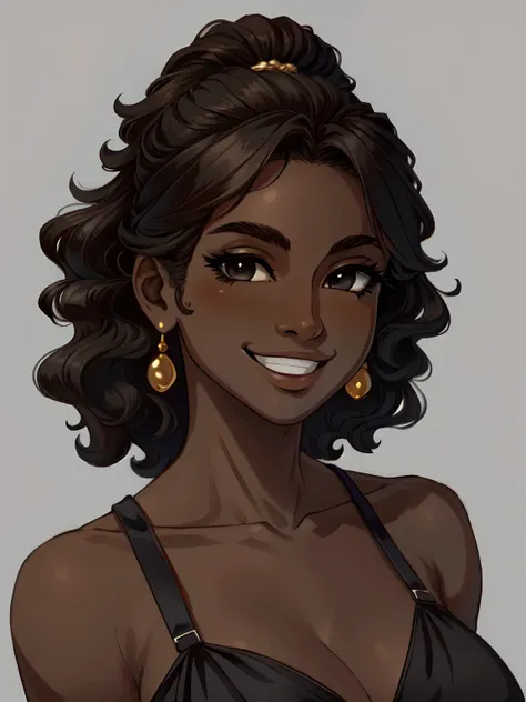 Masterpiece, best quality, high-res, extremely detailed, 1 girl, (dark brown skin tone:1.2), black eyes, smiling