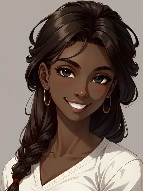 masterpiece, best quality, high-res, extremely detailed, 1 girl, (dark brown skin tone:1.2), black eyes, smiling