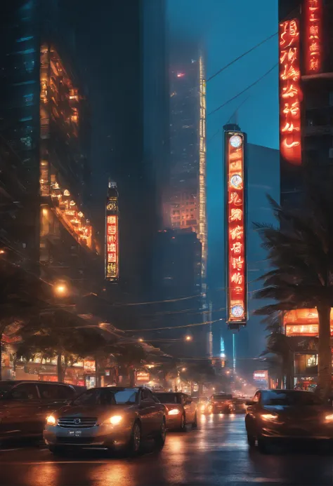 The scene of the realistic cityscape is、It is full of towering skyscrapers, Busy streets with heavy traffic, And the glow of neon lights that illuminate the night. Automobile noise, Honk your horn, Eta、The hustle and bustle of activity is、Creates a vibrant...