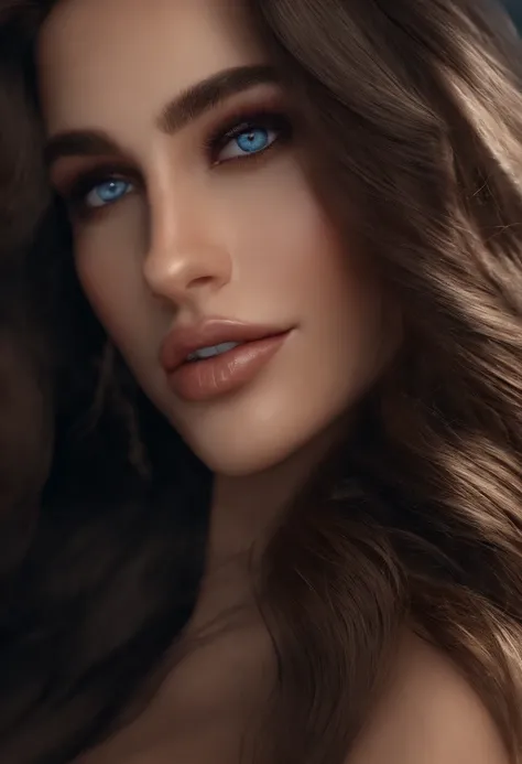 ((top quality, 8k, masterpiece: 1.3)), Caucasian characteristics, real life,dark brown hair in gentle waves up to the shoulders, expressive blue eyes, long eyelashes, slender silhouette with soft curves. Beauty, 1 girl, Large: 1.3, slim abs: 1.1, ultra det...