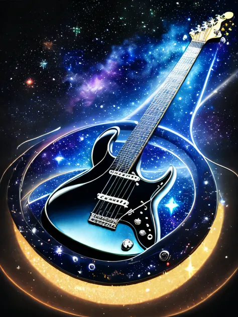 guitarra com universo atras