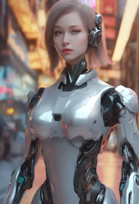 ((Robot Girl, mechs)), Glowing eyes, Delicate face, broken armor, Mechanical aura, Mechanical arm, Gray hair, Long hair, ceramic body, Thigh gap, tiny chest, cyber background, Very nice city, (translucent, reflection skin), 8K, Best Quality, Ultra-detailed...