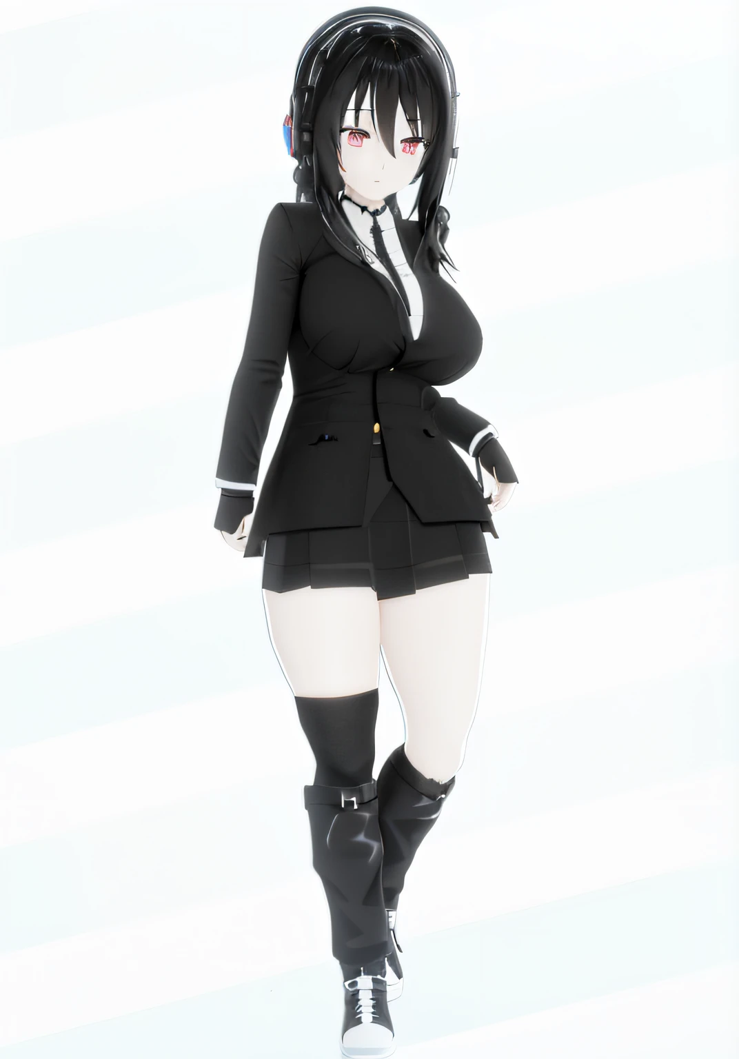 anime - style woman in black and white outfit posing for a picture, full_body!!, anime vtuber full body model, full body render, full body!!, full body!, !!full body portrait!!, single character full body, noire moody scene, render of a cute 3d anime girl,...