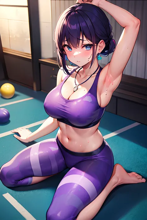 Reflection of the rising sun　fitness gym　yoga mats、full of sweat、Purple Fitness Wear　Use English characters、Camouflage pattern　Green leggings、Navel Ejection、 pinkcolor　Wave Shorthair、wrist watch、Colossal tits　Whip whip、sapphire earrings、Sports Necklaces、Ar...